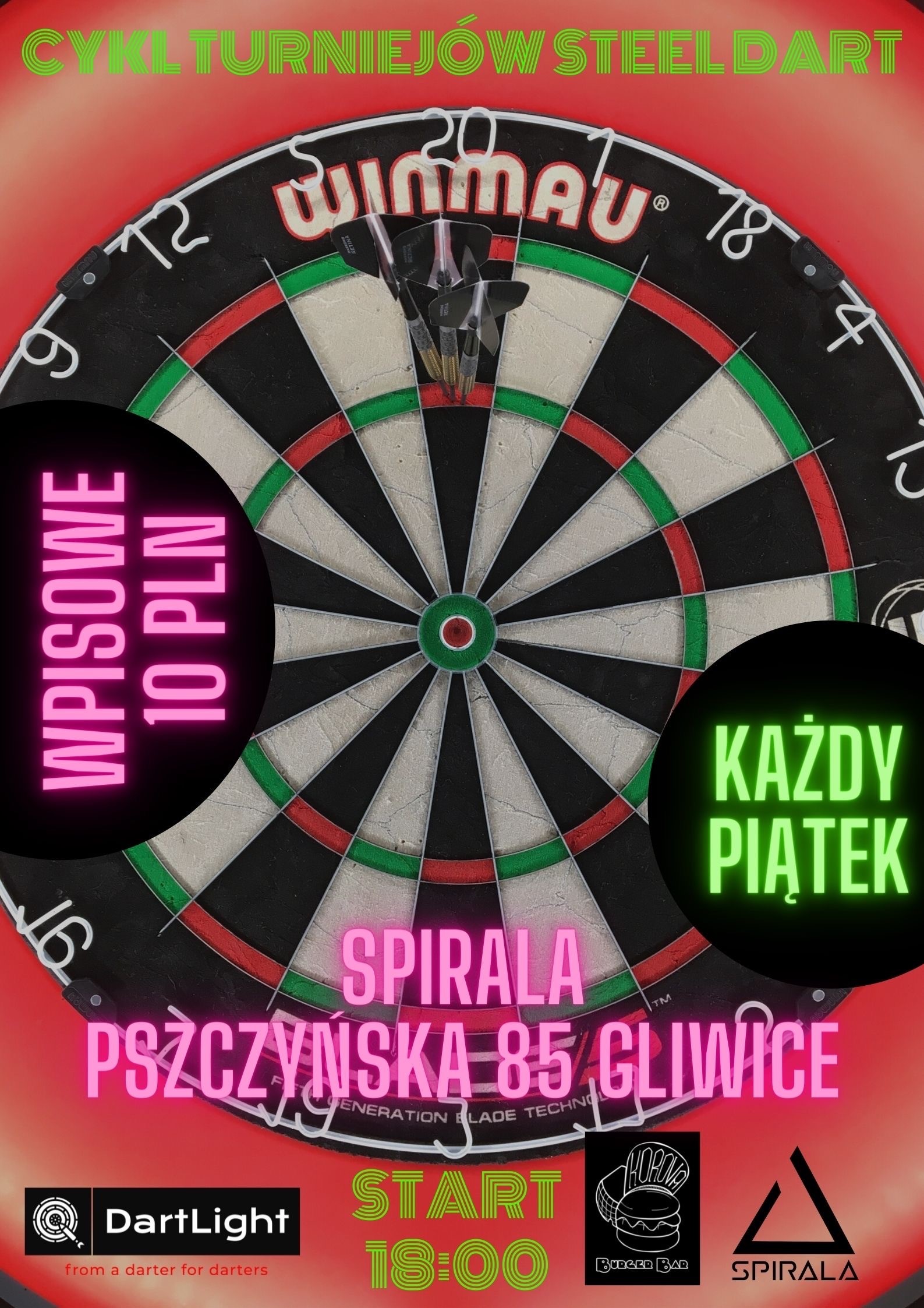 VIII z XV turniej z cyklu Steeldart w SPIRALA Gliwice 18:00 START